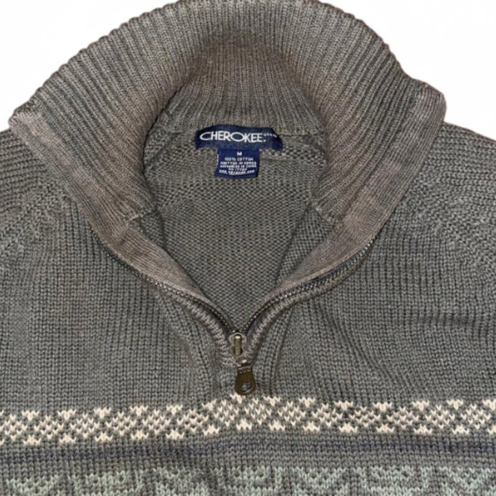 Grey and white vintage 90s snowflake quarter zip sweater winter